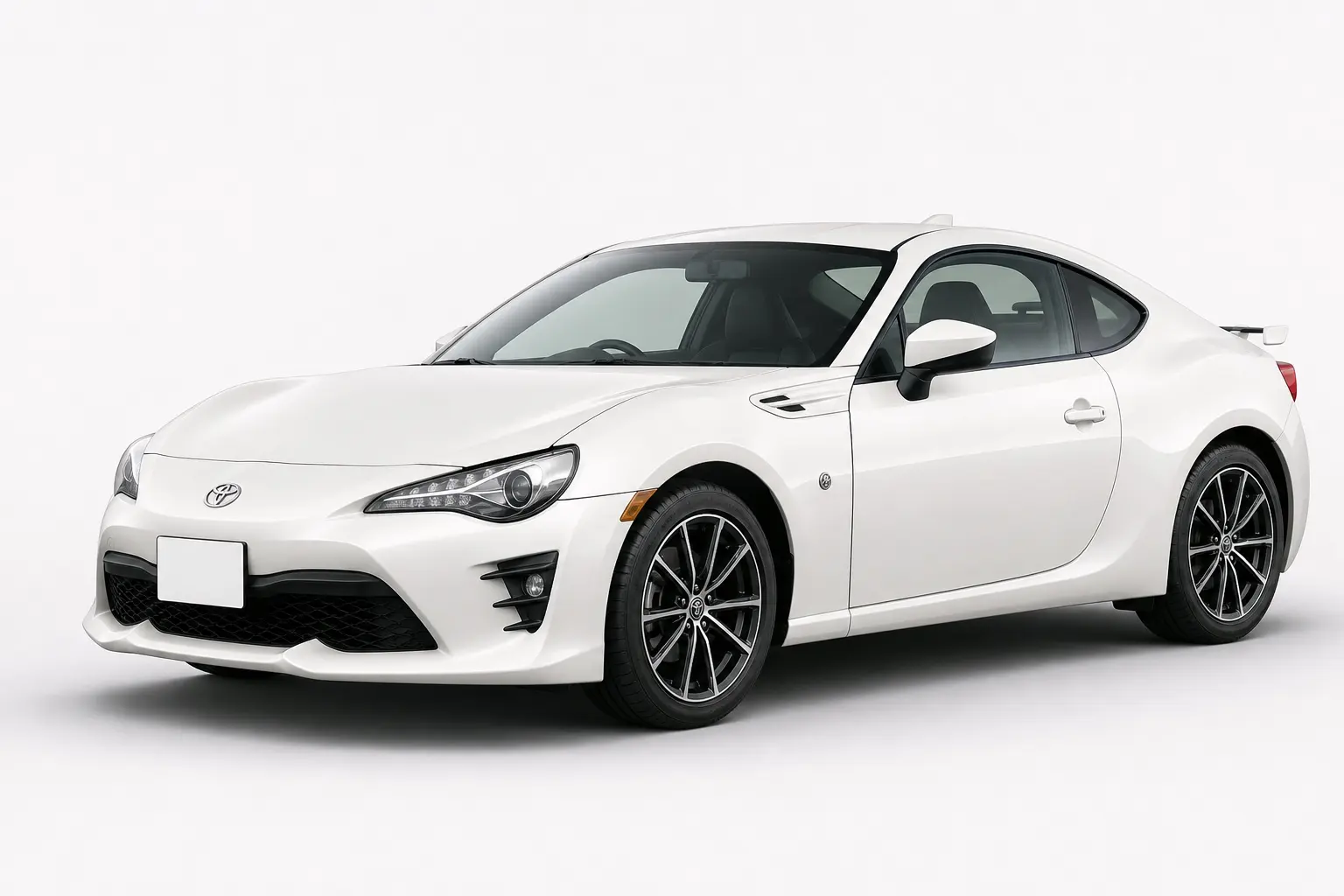 2016年式 トヨタ 86 GT Limited（ZN6型・後期）の斜め前からの外観。白系のボディカラー、変更された前後バンパーとLEDヘッドランプ。背景は白い無地のスタジオ