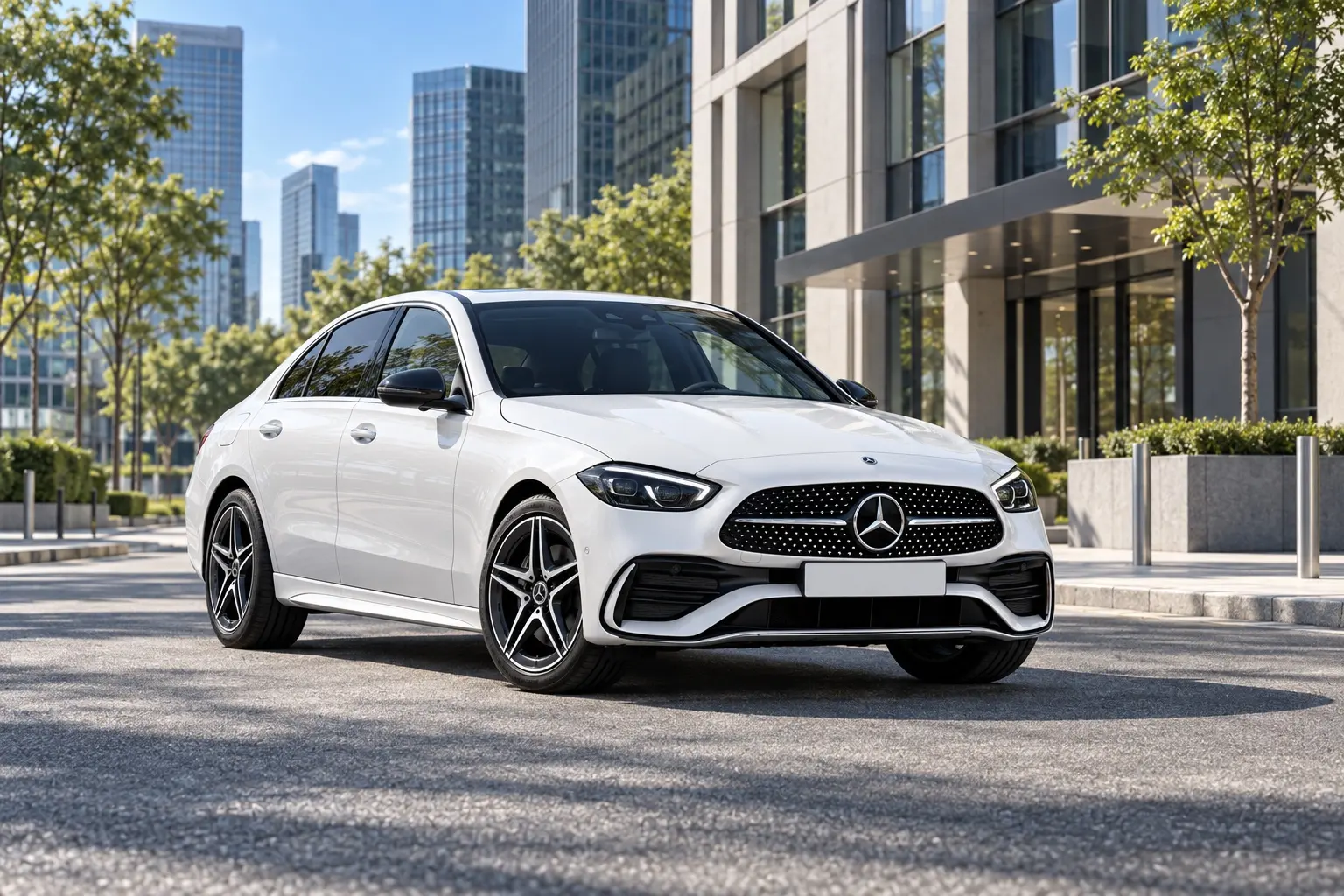 メルセデス・ベンツ Cクラス セダン（W206型）を斜め前から見た実車イラスト
