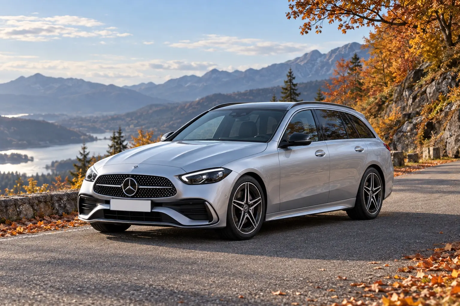 メルセデス・ベンツ Cクラス ステーションワゴン（S206型）を斜め前から見た実車イラスト