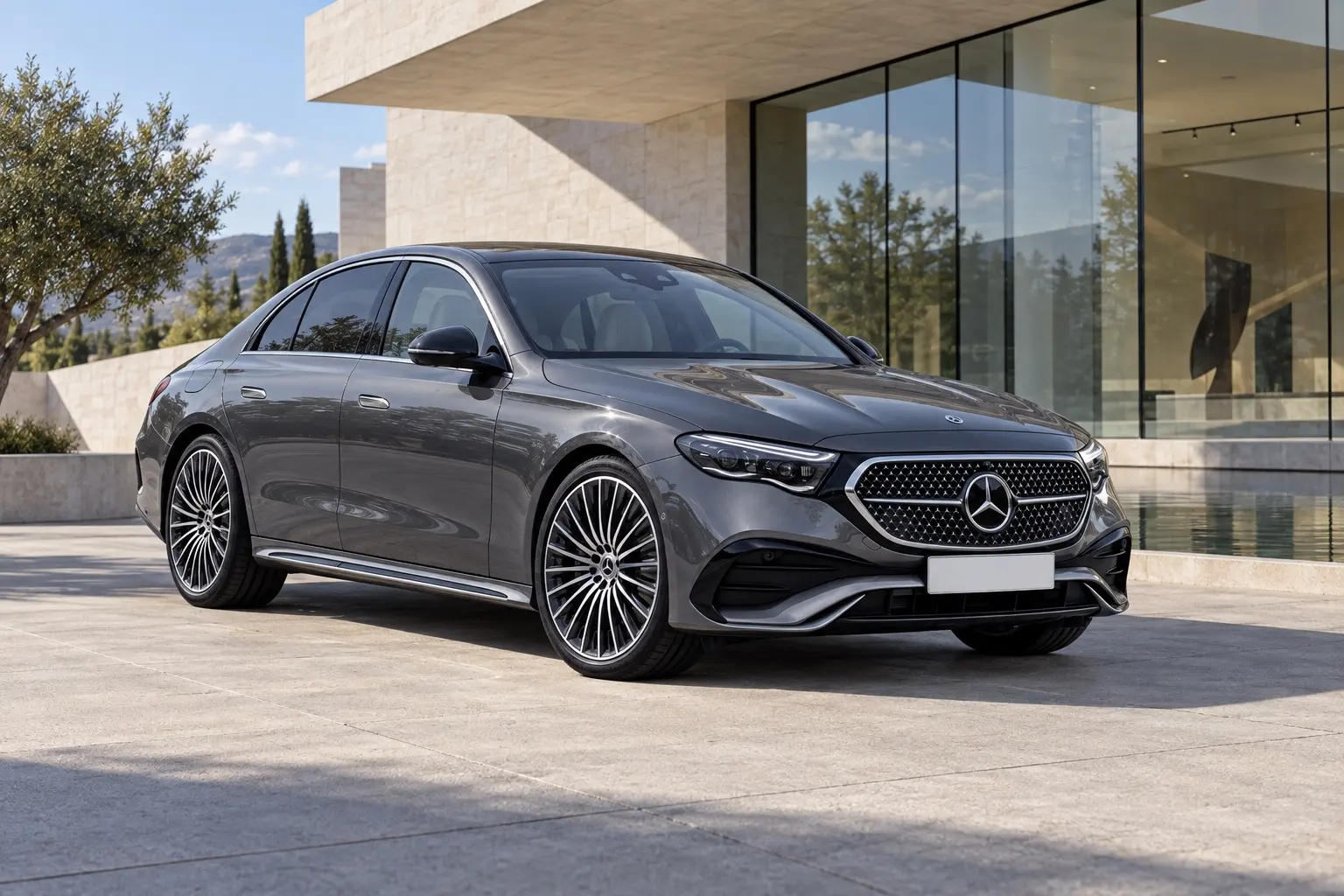 メルセデス・ベンツ Eクラス セダン（W214型）を斜め前から見た実車イラスト
