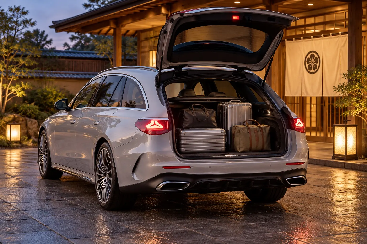 メルセデス・ベンツ Eクラス ステーションワゴン（S214型）のテールゲートを開けた実車イラスト